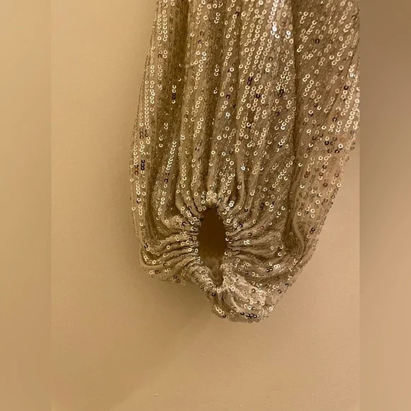 NWOT Free People Silver Sequin Flowy Tie Back Crop Top Size XS - Picture 7 of 9